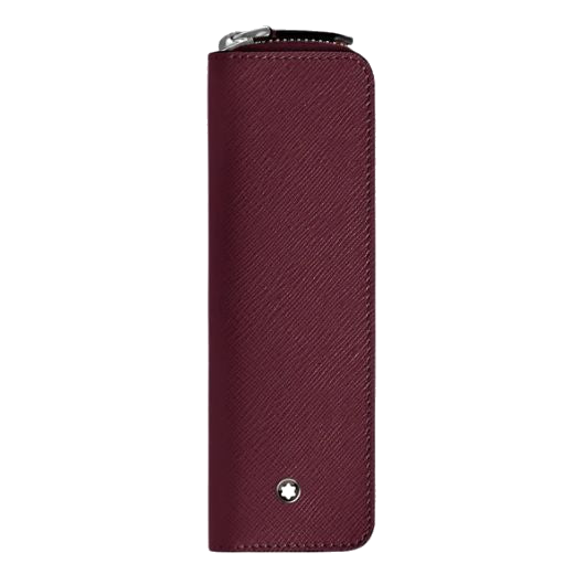 This Montblanc Sartorial Cassis Saffiano Leather Single Pen Pouch has a zip around closure with a matching Cassis leather zip pull in the shape of a tie.