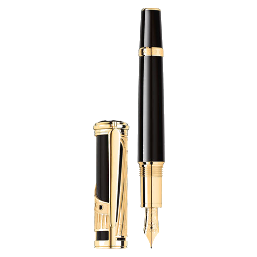 This Montblanc Patron of Art Henry E. Steinway 4810 Fountain Pen is made with black precious lacquer and gold-plated trims.