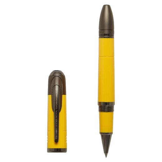 Montblanc's Great Characters Enzo Ferrari SE Giallo Modena Rollerball Pen has special engraving on the ruthenium clip with matching ruthenium trims.