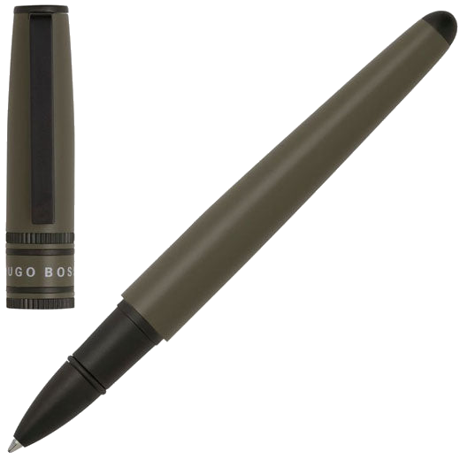 This Hugo Boss Illusion Gear Khaki Rollerball Pen can be engraved on the clip and cap.