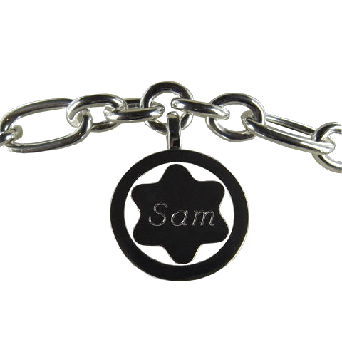 The pendant on this Montblanc bracelet has been engraved.