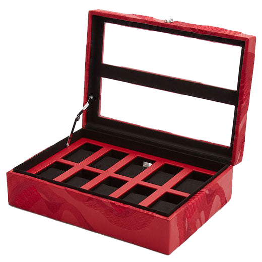 Red Memento Mori 10 Piece Watch Box designed by WOLF 1834.