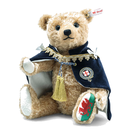 Steiff's William Prince of Wales Teddy Bear with embroidered paw of the Wales flag.