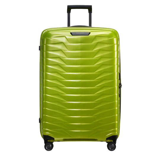 This Samsonite Proxis Lime Spinner Suitcase, 75 cm has a retractable handle, top grab handle, and a side grab handle.