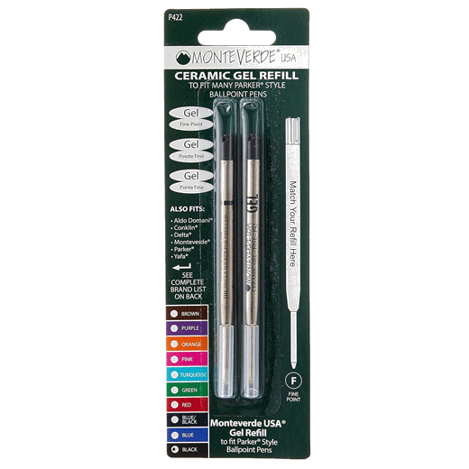 The Monteverde USA Pack of 2 Fine Point Ballpoint Ceramic Gel Black Refills.