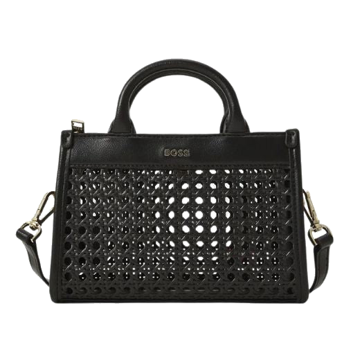 The Sandy Black Faux Leather Woven Mini Tote Bag by BOSS.