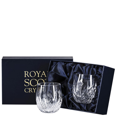 royal scot crystal scottish thistle 2 25cl barrel tumblers packaging