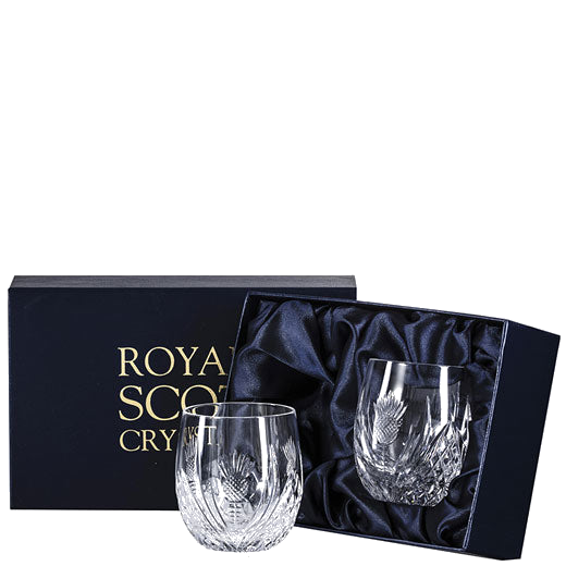 royal scot crystal scottish thistle 2 25cl barrel tumblers packaging