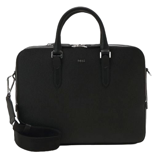 This BOSS Moonstruck Black Leather Document Case is made with saffiano leather and polished silver hardware.