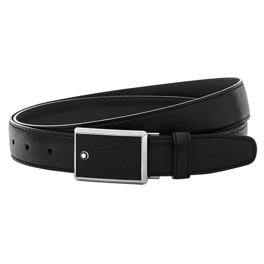 Full view of the Montblanc black saffiano leather belt.