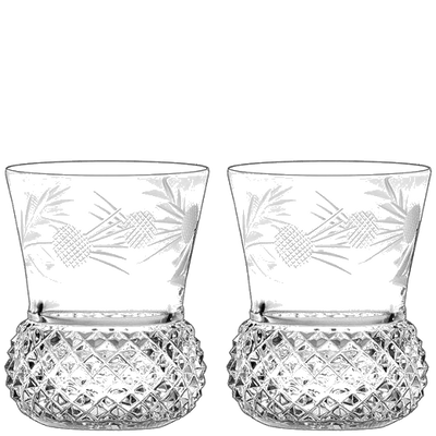 These Flower of Scotland 2 x 16cl Thistle Shape Whisky Tumblers have been designed by Royal Scot Crystal.