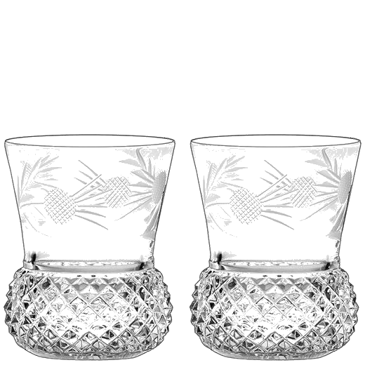 These Flower of Scotland 2 x 16cl Thistle Shape Whisky Tumblers have been designed by Royal Scot Crystal.