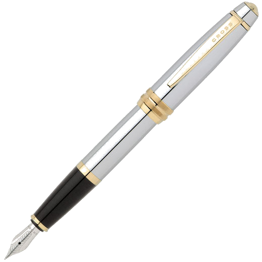 Front of the Cross Bailey chrome and gold fountain pen.