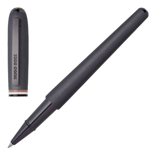 This Contour Iconic Stripe Rollerball Pen is by Hugo Boss and features the brand name on the clip.