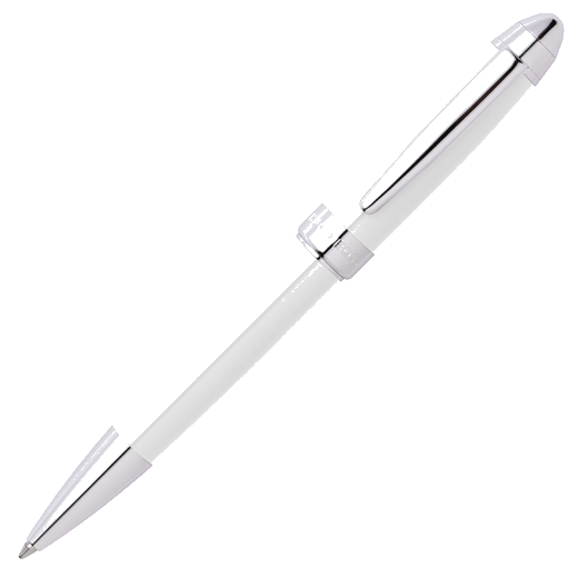 Icon Chrome Ballpoint Pen in White by Hugo Boss with a polished chrome clip that can be personalised with engraving at the time of purchase.