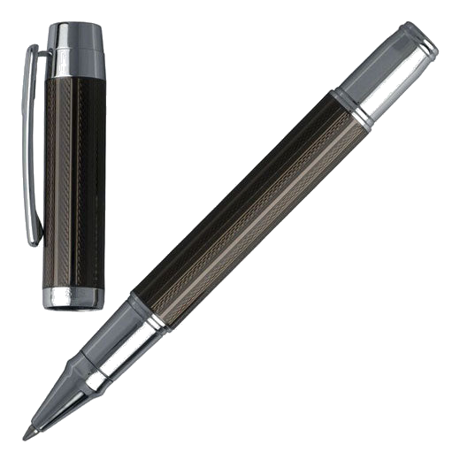 Full view of both the Hugo Boss Bold dark chrome cap and pen.