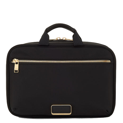 TUMI's Voyageur Black Madeline Cosmetic Case is crafted out of nylon.
