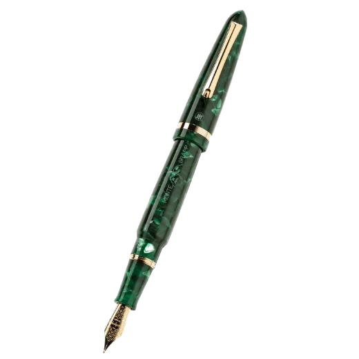 This Venetia Vintage Conifer Gold-Plated Fountain Pen by Montegrappa has a gold-plated nib with engraving on the surface.