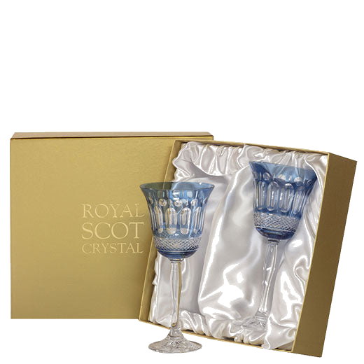 royal scot crystal skye blue belgravia wine glasses with box