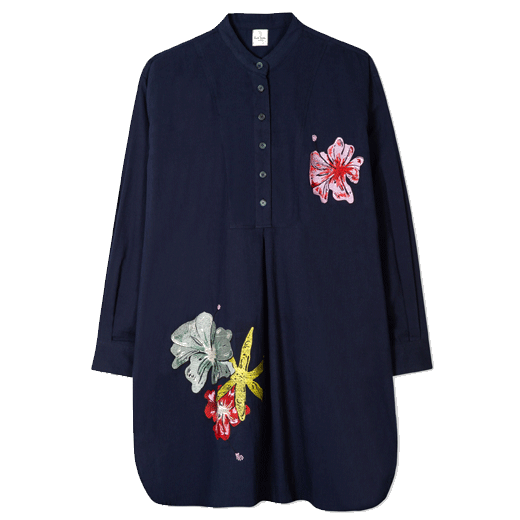 Navy Embroidered Cotton Tunic By Paul Smith With 'Sea Floral' Design.