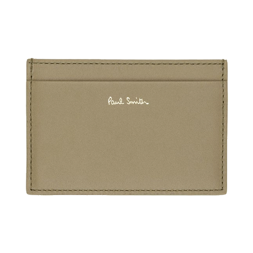 Signature Stripe 3 CC Leather Card Holder In Khaki By Paul Smith