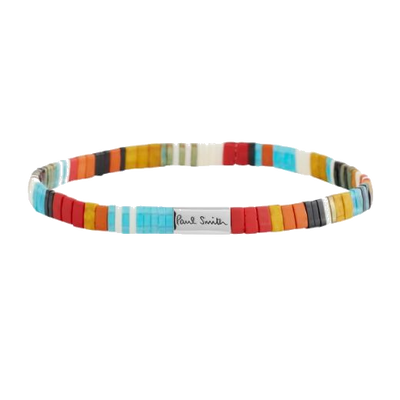 1 paul smith flat glass bead rainbow striped elastic bracelet m1a brac tflat 92 0