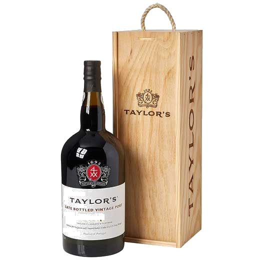 Taylor's 2016 Late Bottled Vintage Port 150cl Magnum Bottle inside the wooden presentation box.