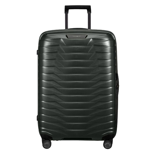 Samsonite's Proxis Spinner Expandable Matt Climbing Ivy Carry On, 55 cm has four spinner wheels with a smooth run.