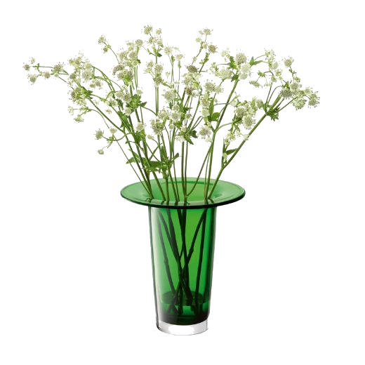 LSA's Victoria Fern Green Glass Vase Lantern 26 cm looks great on a table or shelf with a bunch of flowers.