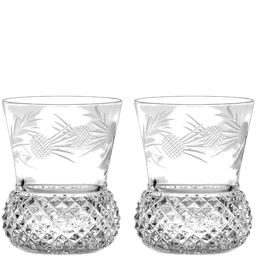 These Flower of Scotland 2 x 26cl Thistle Shape Whisky Tumblers have been designed by Royal Scot Crystal.
