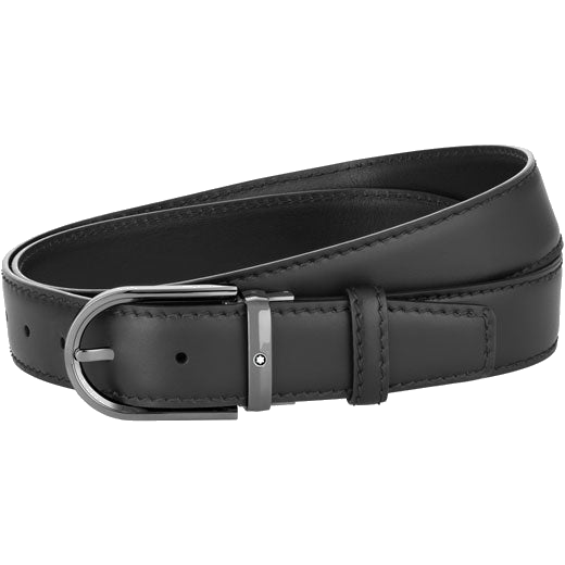 This Montblanc Business Line Horseshoe Ruthenium Pin Buckle Black Belt comes with a smooth leather strap.