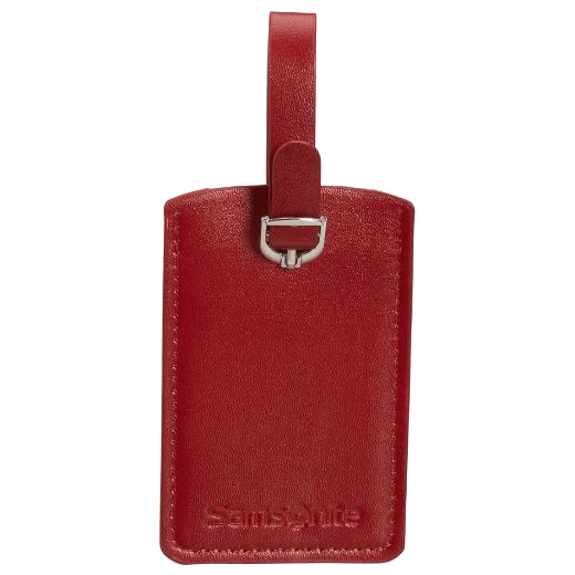 This Samsonite Red PU Leather Luggage Tag x2 is made out of polyurethane and has a polished silver buckle.