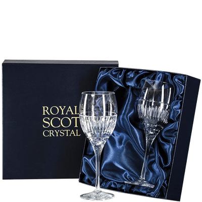 royal scot crystal art deco 2 large wine glasses packaging