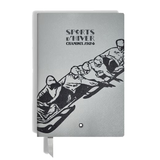 This Montblanc Meisterstück x Olympic Heritage #146 Lined Notebook is made out of saffiano printed leather in a grey colour with a special print on the front.