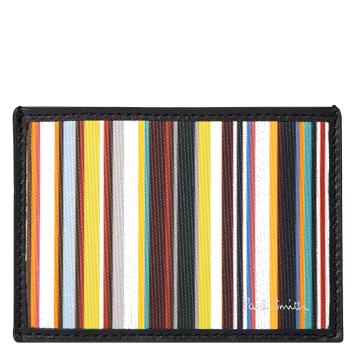 Paul Smith's Black 'Signature Stripe' Print 2CC Card Holder was made in Italy.