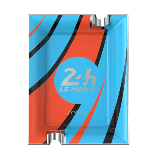 This S. T. Dupont 24 Heures du Mans Porcelain Blue & Orange Ashtray is made with a lacquer coating on the porcelain.