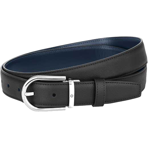 This is the Montblanc Business Line Horseshoe Polished Palladium Pin Buckle Reversible Belt.