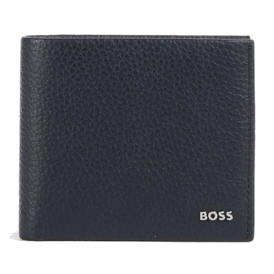 boss crosstown navy grained leather 4cc wallet