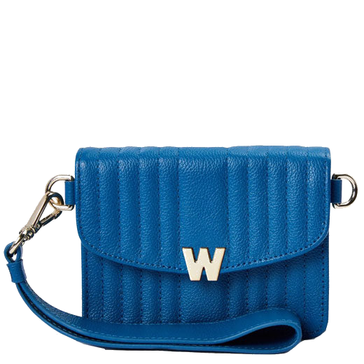 WOLF 1834's Marine Blue Mimi Mini Bag with Wristlet comes with a detachable body strap.
