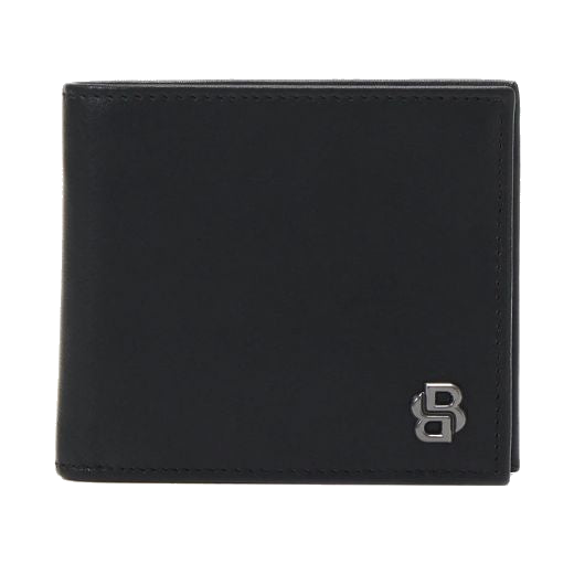 This BOSS Black Leather 'B' Icon 8CC Bifold Wallet has a polished gunmetal B logo in the corner on the front.