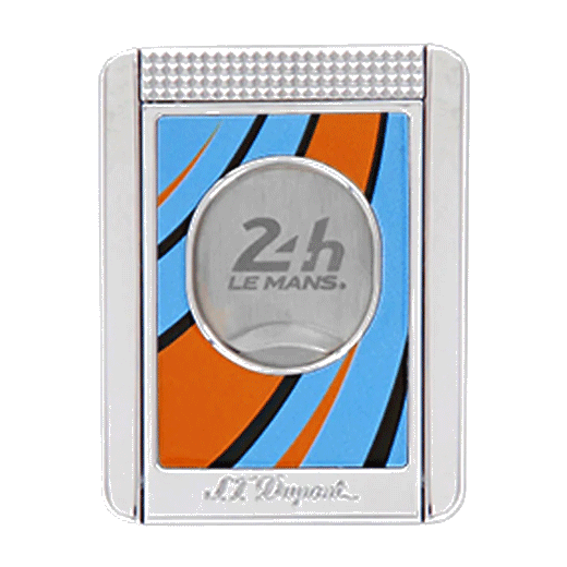 This 24H du Mans Blue & Orange Cigar Cutter Stand by S. T. dupont has a striped blue and orange design with the 24hr logo.