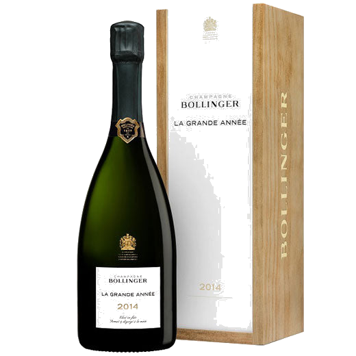 La Grande Année 2014 75cl Champagne inside its Bollinger gift box.