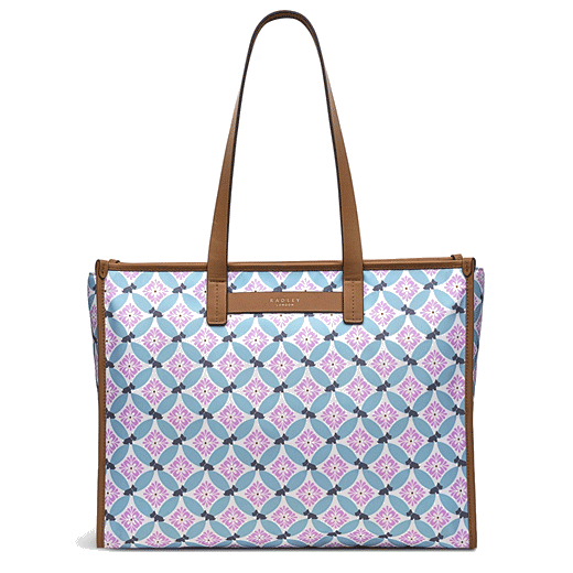 Radley's Willow Walk Large Shoulder Bag in Spring Geo has butterscotch leather trims.