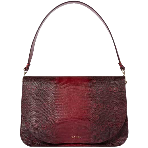 This Paul Smith ladies handbag is made from a burgundy red mock croc leather.