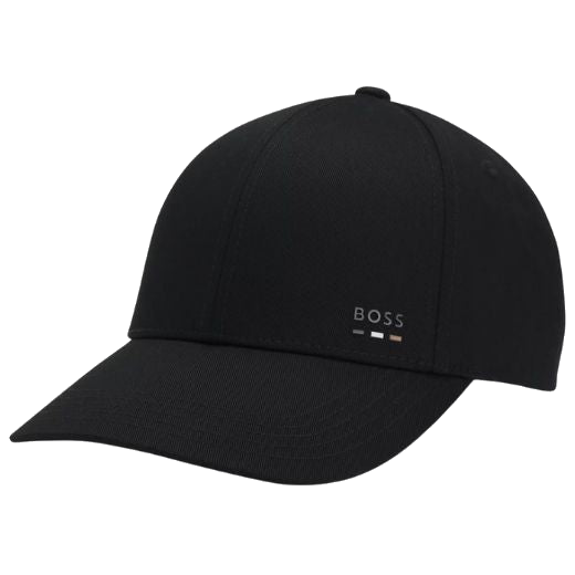 The Zed Cotton Twill Black Cap with Signature Stripe and Logo Trim by BOSS.