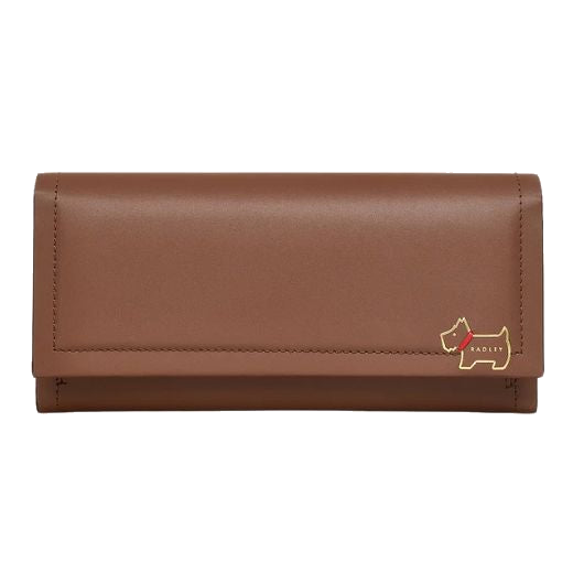 The Heritage Lane Saddle Large Flapover Matinee Purse by Radley, featuring a gold foil embossed Scottie dog with stitched red collar.