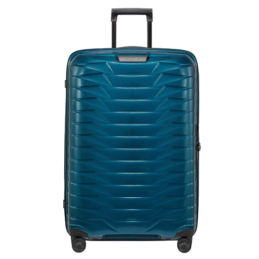 Samsonite's Proxis Petrol Blue Spinner Suitcase, 75 cm comes in a gorgeous blue colour with contrasting black trims.