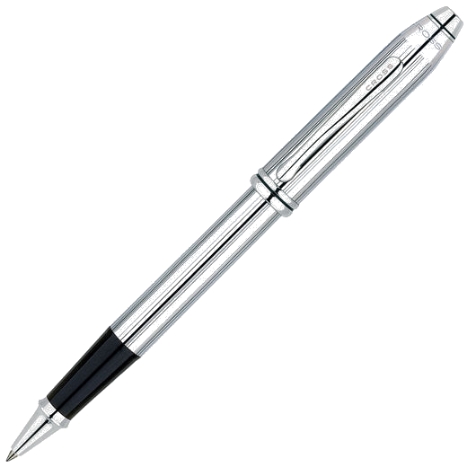 Front view of the Townsend Lustrous Chrome rollerball pen from Cross.