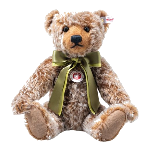 Steiff's British Collectors' 2025 Teddy Bear is made out of a blend of mohair and cotton and has safety eyes and the gold-plated button in ear.