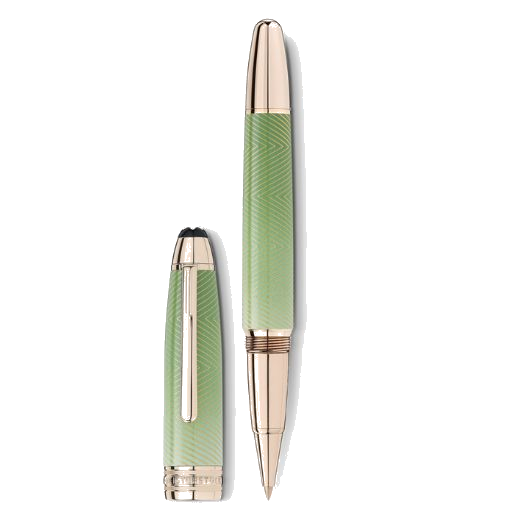 This Montblanc Meisterstück Calligraphy Solitaire Celadon Dégradé Rollerball Pen will come in a standard Montblanc presentation box with a custom sleeve that is also in green to match.